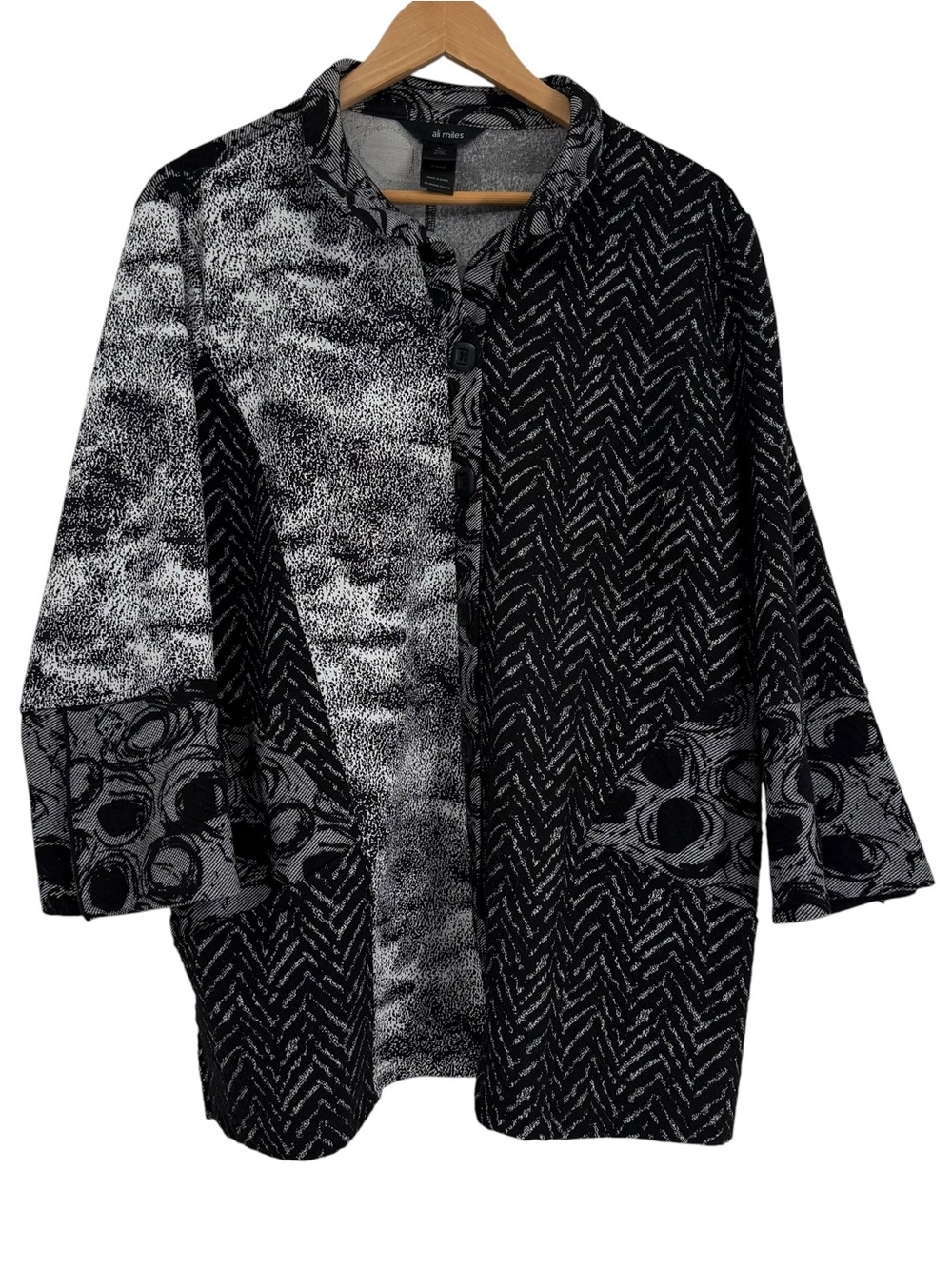 Ali Miles Jacket Blazer Artsy Wire Collar Black Size XL 3/4 Sleeve Colorblock